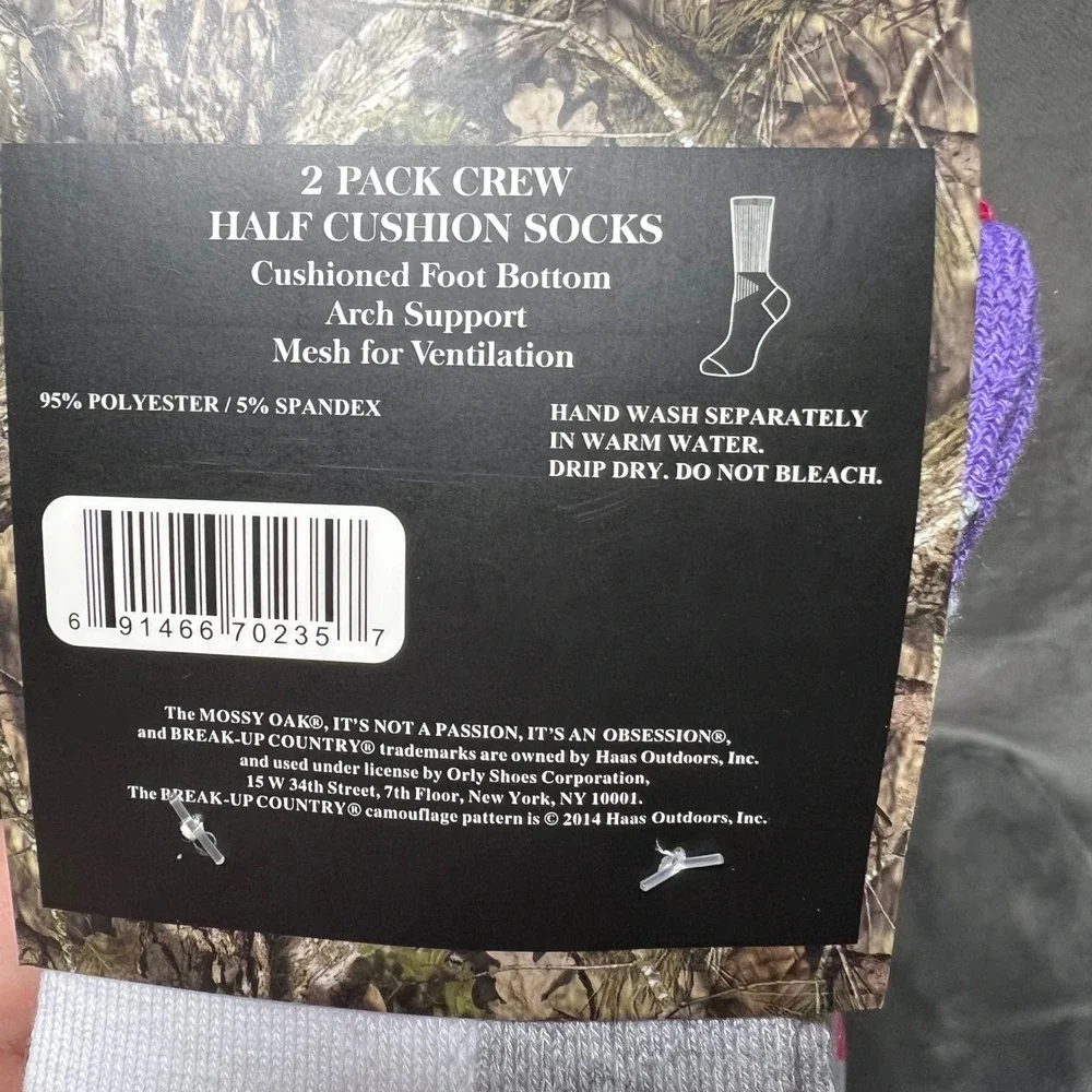 Mossy Oak Ladies Crew Half Cushion Socks 6 Pairs Grey White Pink Purple 4-10